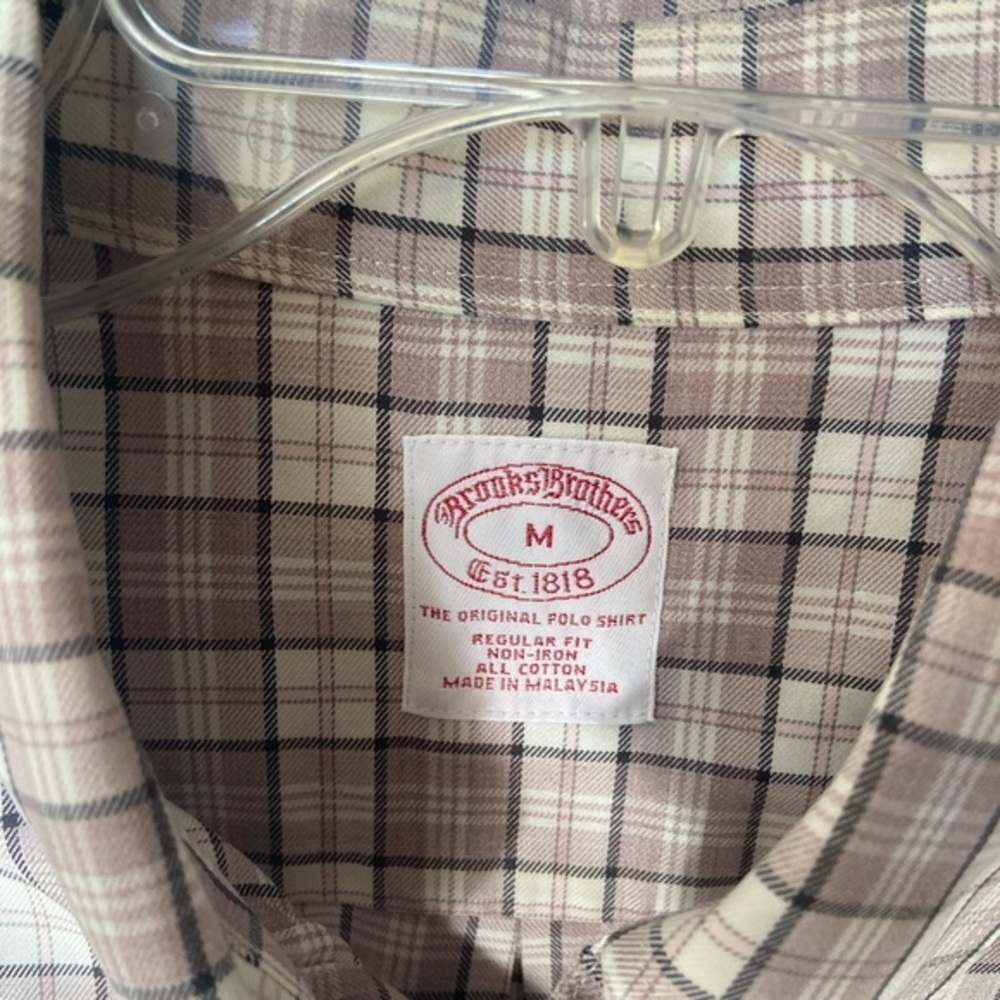 ✨Brooks Brothers Men's Button Down Plaid Medium Shirt Tan Perfect - Picture 5 of 5